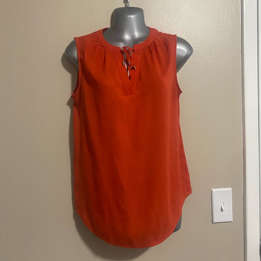 Ann Taylor Orange-Red Sleeveless Satin Shell Blouse, size XS
